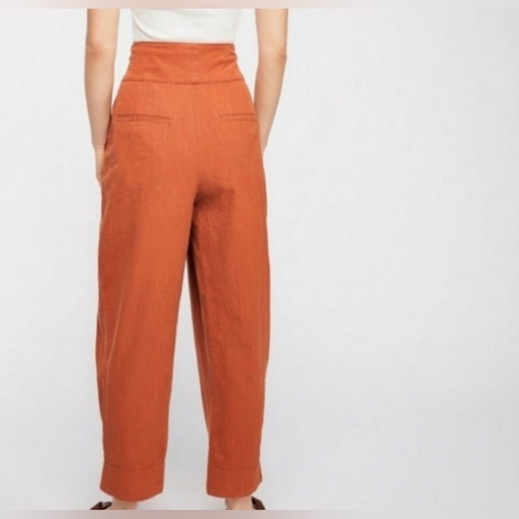FREE PEOPLE Double Buckle Trouser WideLeg Tapered Orange Brown Pants - Picture 2 of 8